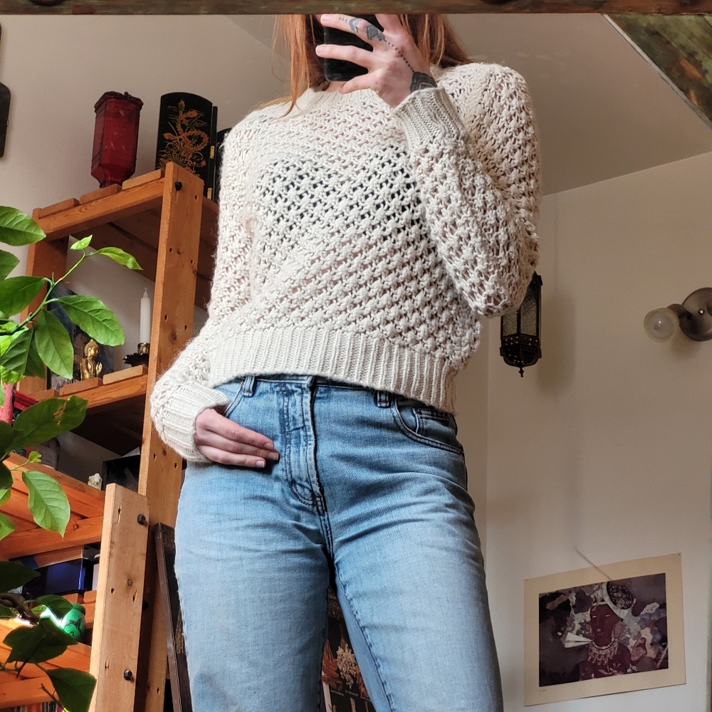 Vintage United Colors Of Benetton Crochet Knit Wool Alpaca Blend Sweater - Xs - Picture 2 of 9